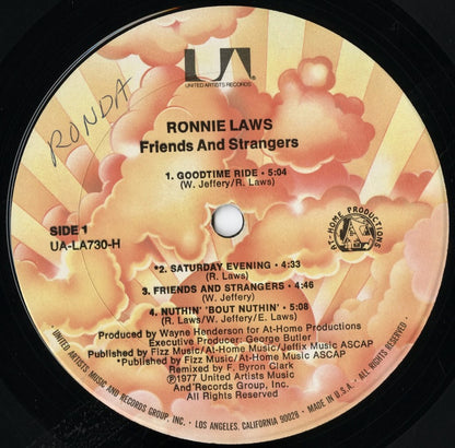 Ronnie Laws / ロニー・ロウズ / Friends & Strangers (UA-LA730-H) 1977 US United Artists Pressing