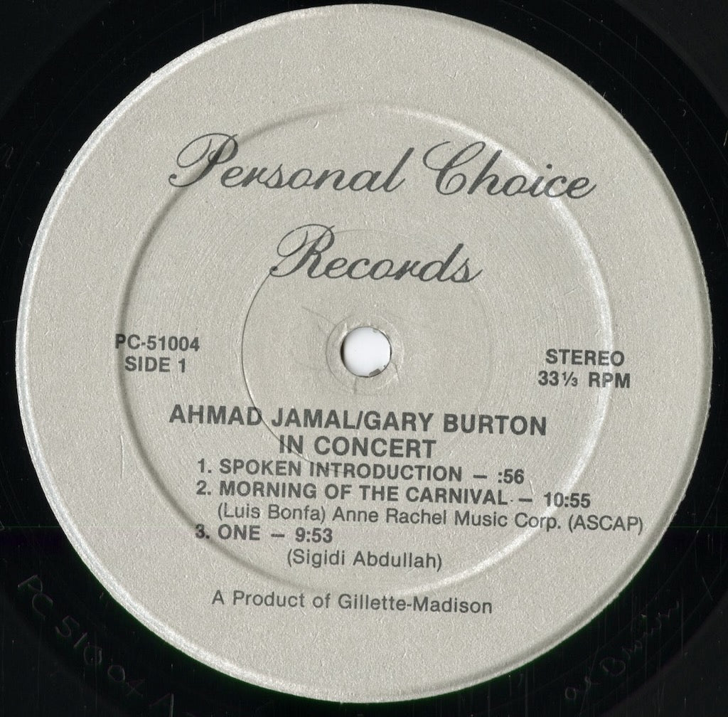 Ahmad Jamal, Gary Burton - In Concert (PC-51004) 1981 US Personal Choice｜中古LP