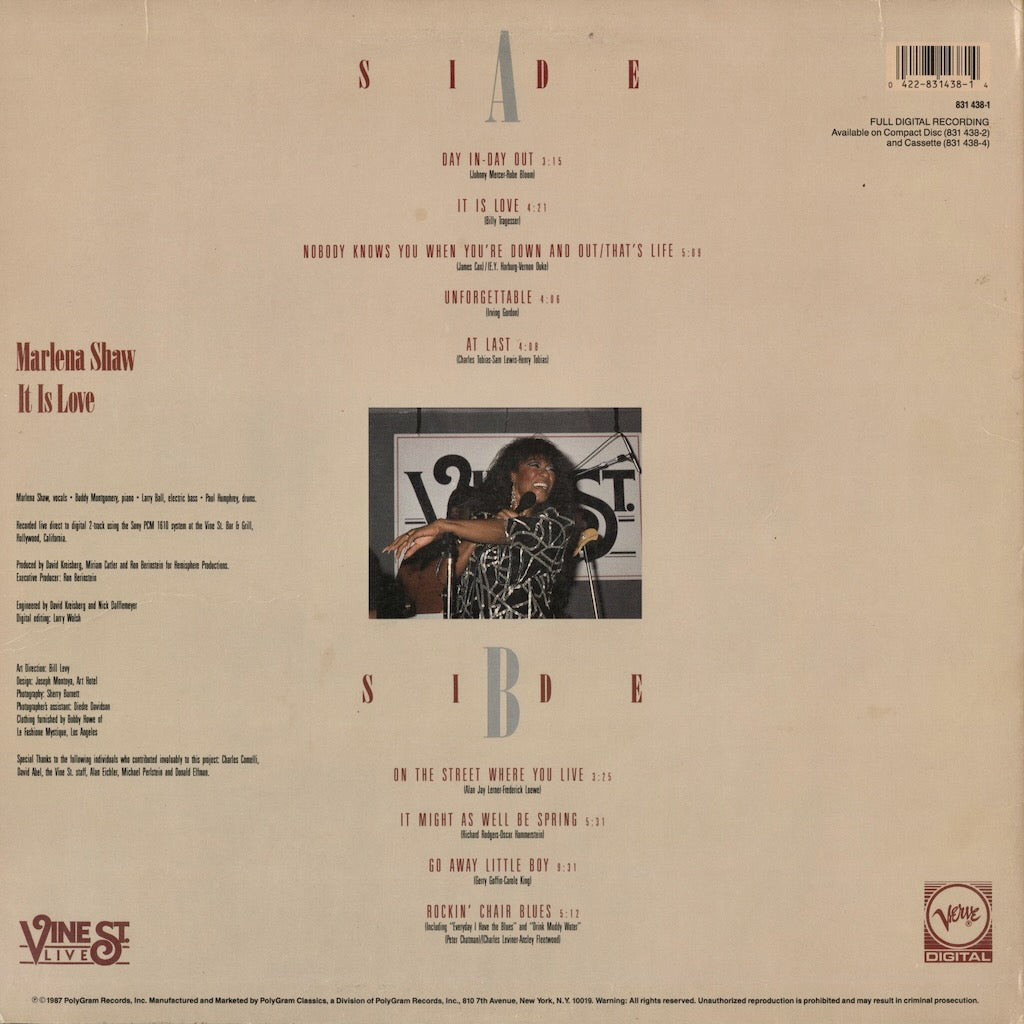 Marlena Shaw It Is Love LP 1987 US Verve オリジナル盤 中古レコード