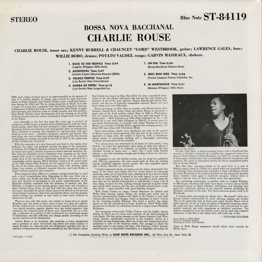 ★ブルーノート★『ボサノヴァ・バッカナル』チャーリー・ラウズＬＰ チャーリー・ラウズ / Charlie Rouse『Bossa Nova Bacchanal』(GXK