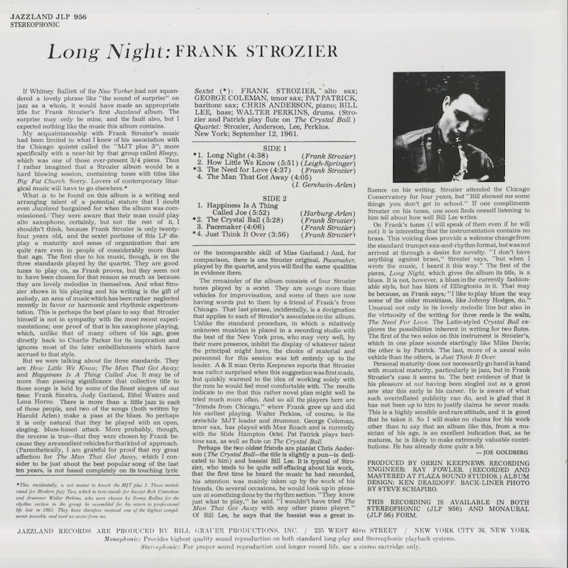 Frank Strozier / フランク・ストロジャー / Long Night (JLP-956)
