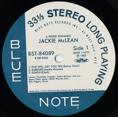Jackie McLean - A Fickle Sonance (K18P 9203) 1983 JPN Blue Note｜中古LP