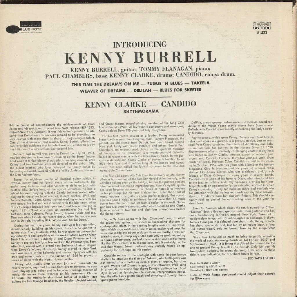 Kenny Burrell - Introducing (BST-81523) LP 1975 US BLUE NOTE｜中古LP