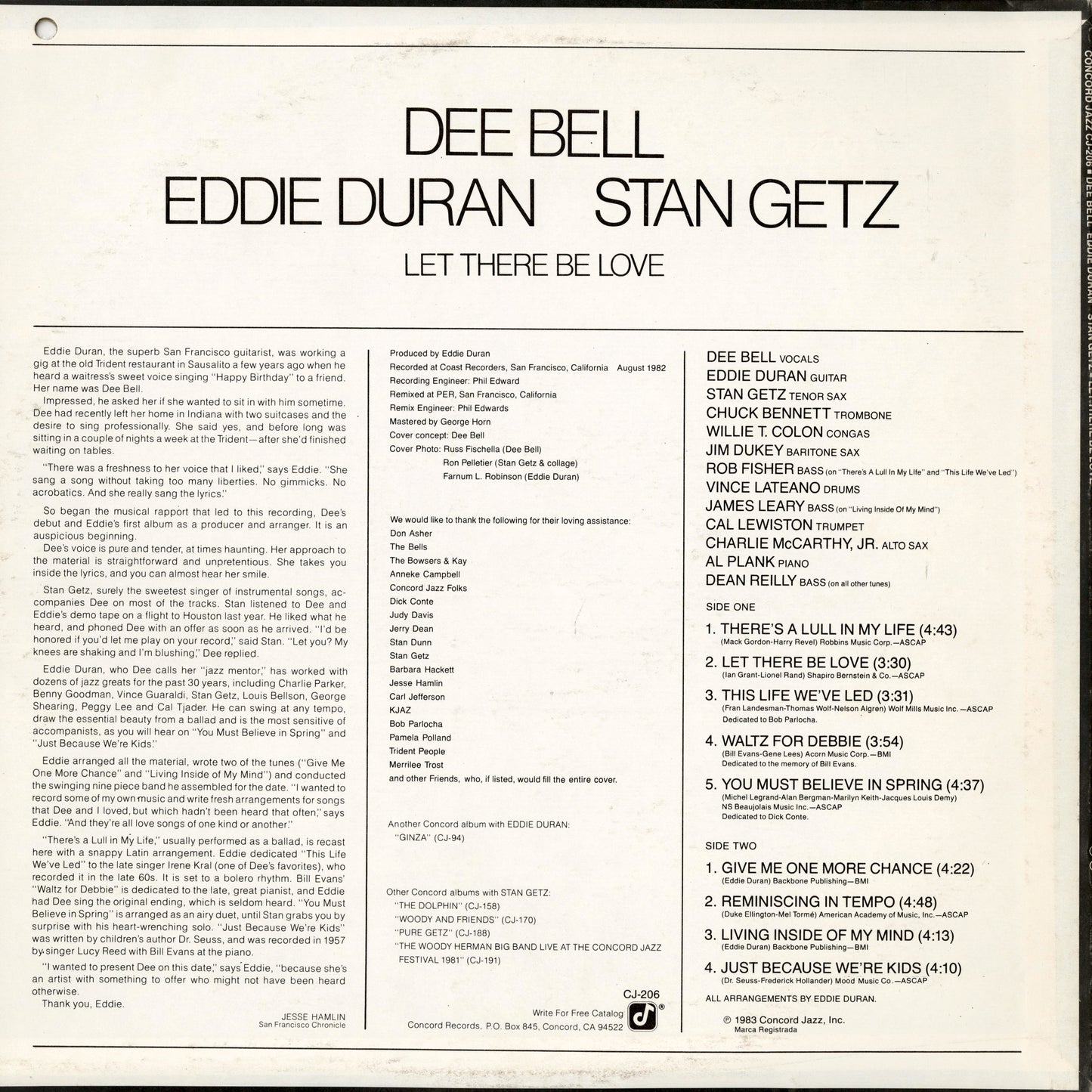 Dee Bell, Eddie Duran, Stan Getz / ディー・ベル, エディー・デュラン, スタン・ゲッツ / Let There Be Love (CJ 206)