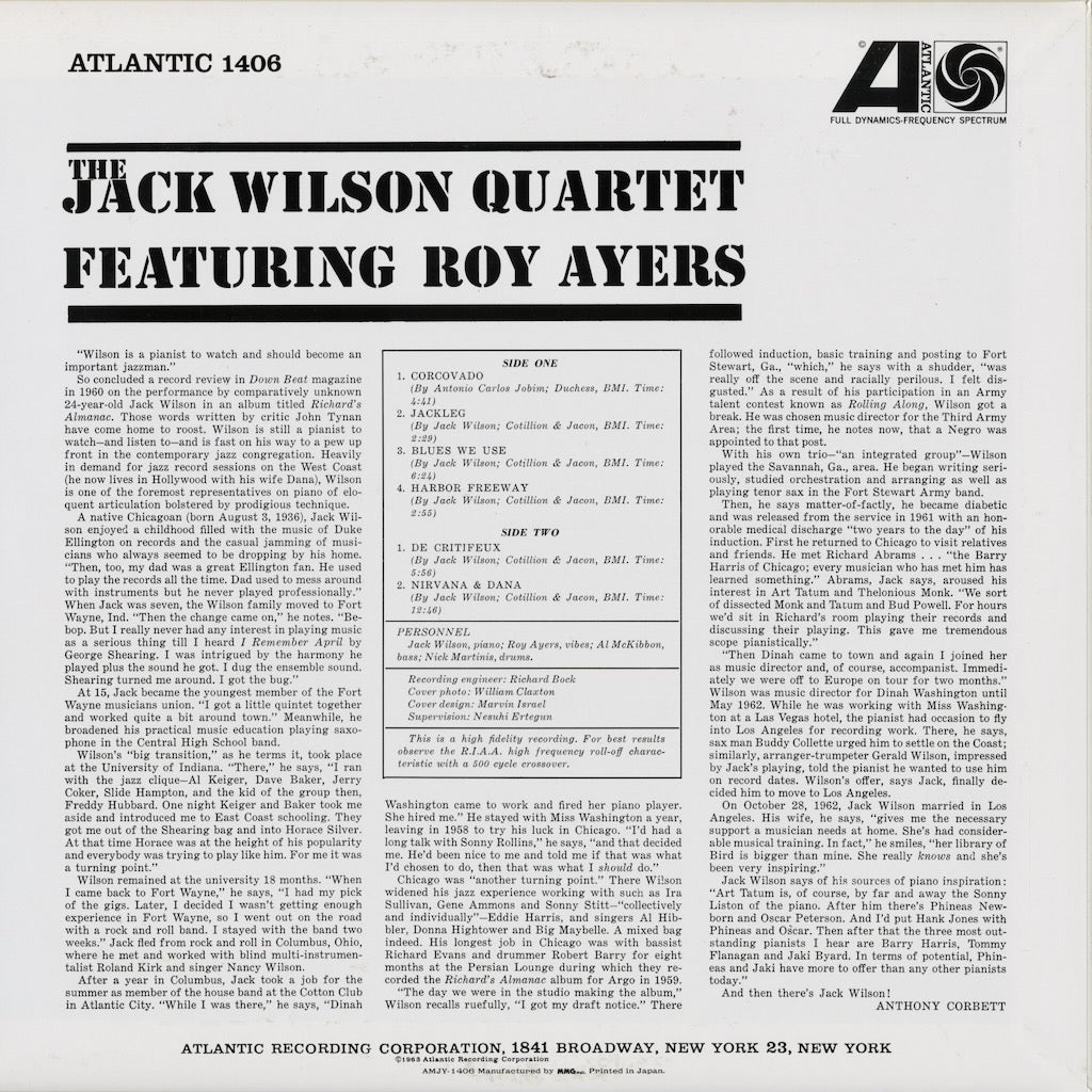 Jack Wilson Quartet - Jack Wilson Quartet Featuring Roy Ayers (AMJY-1406) 1992 JPN Atlantic｜中古LP