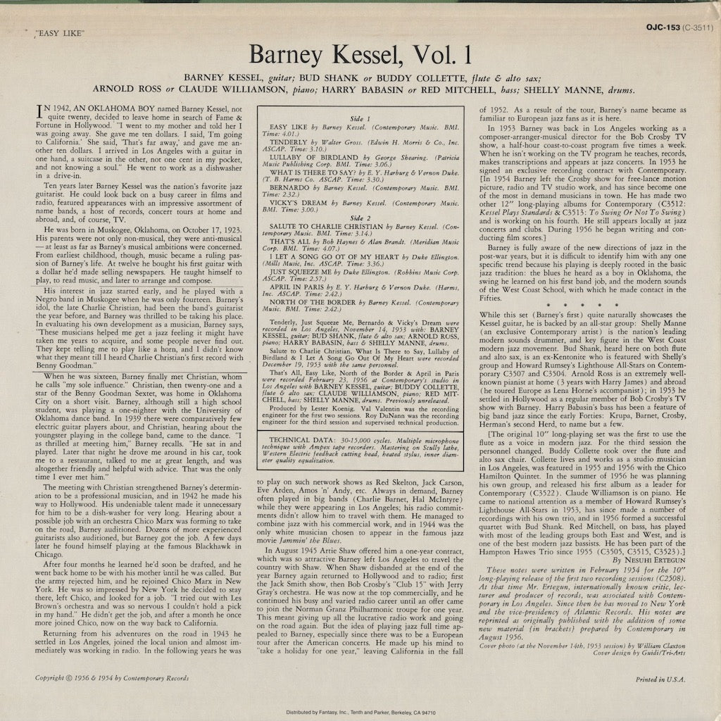 Barney Kessel / バーニー・ケッセル / Easy Like (OJC-153)