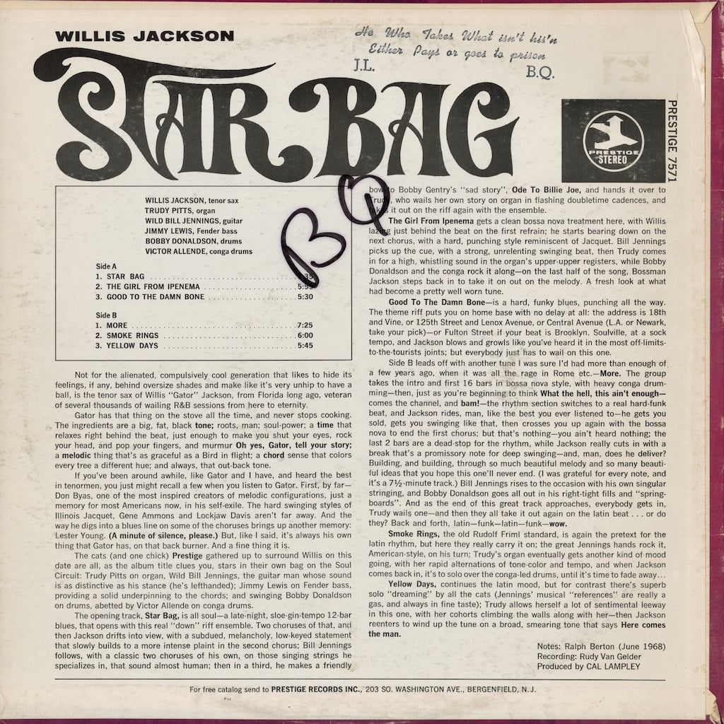 Willis Jackson – Star Bag (PRST 7571) 1968 US Prestige | 中古LP