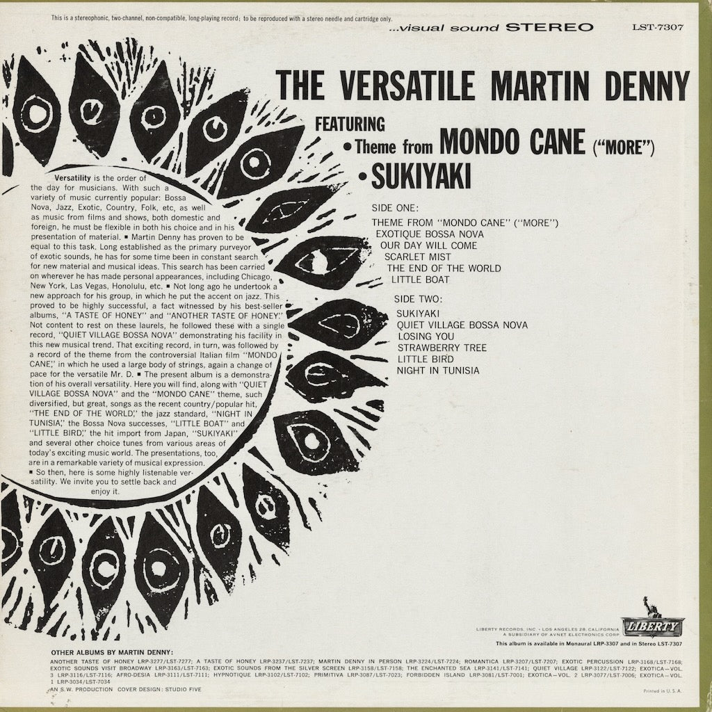 Martin Denny - The Versatile Martin Denny (LST-7307) 1963 US Liberty STEREO｜中古LP