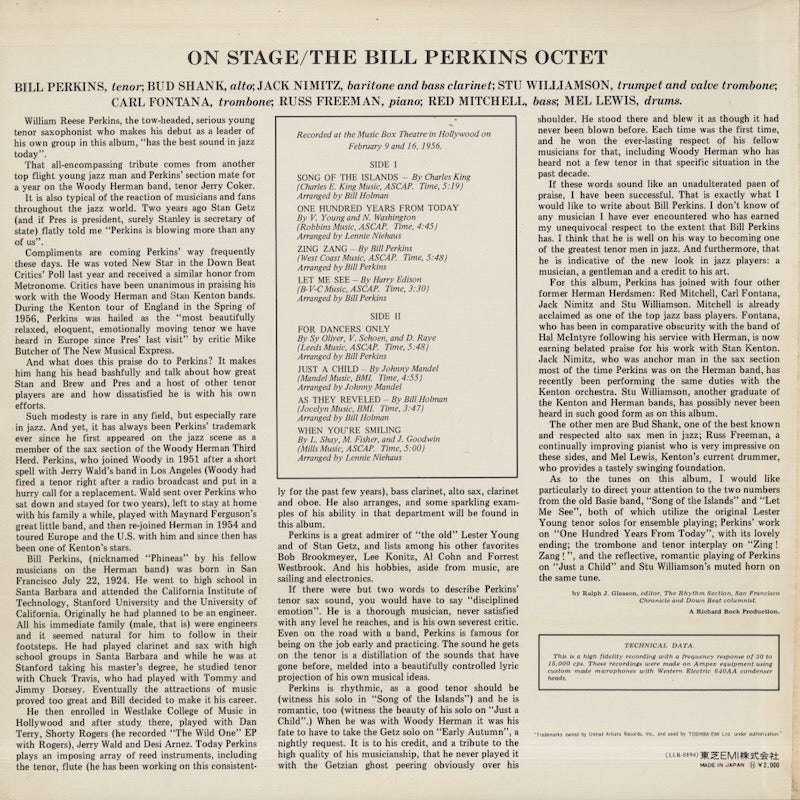 Bill Perkins Octet / ビル・パーキンス / On Stage (LLR-8894)