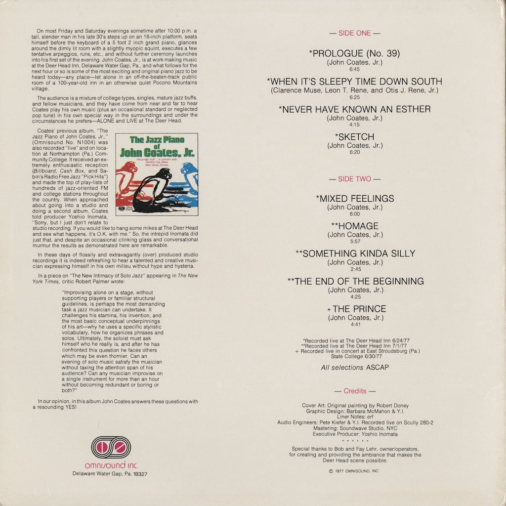 John Coates, Jr. / ジョン・コーツ・ジュニア / Alone And Live At the Deer Head (N 1015)