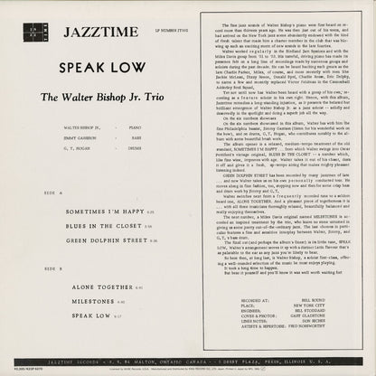 Walter Bishop Jr. - Speak Low (K23P-6270) LP 1984 JPN Jazztime｜中古LP