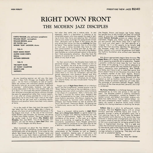 The Modern Jazz Disciples – Right Down Front (WWLJ-7028) LP 1991 JPN New Jazz｜中古LP