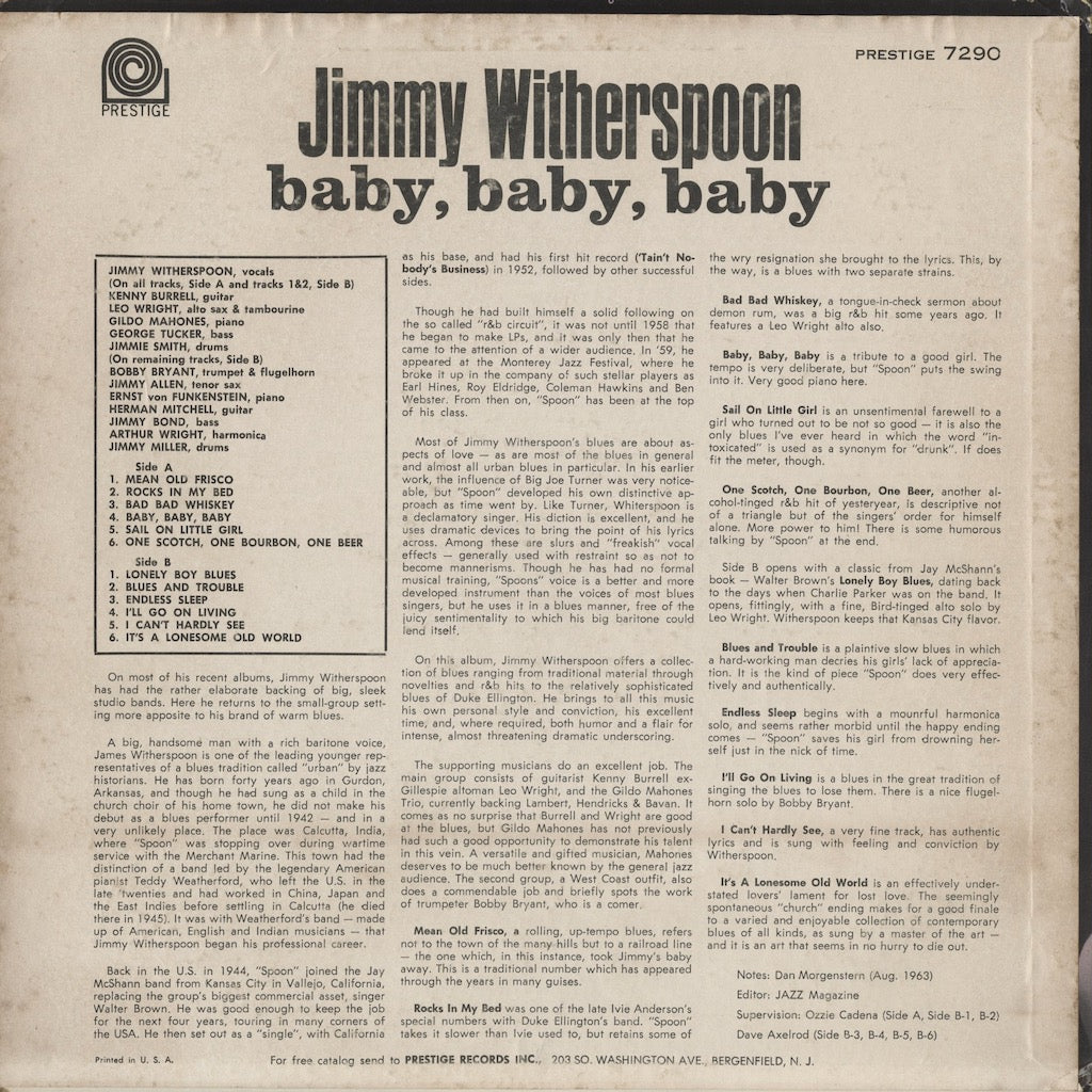 Jimmy Witherspoon / ジミー・ウィザースプーン / Baby, Baby, Baby (PRLP 7290)