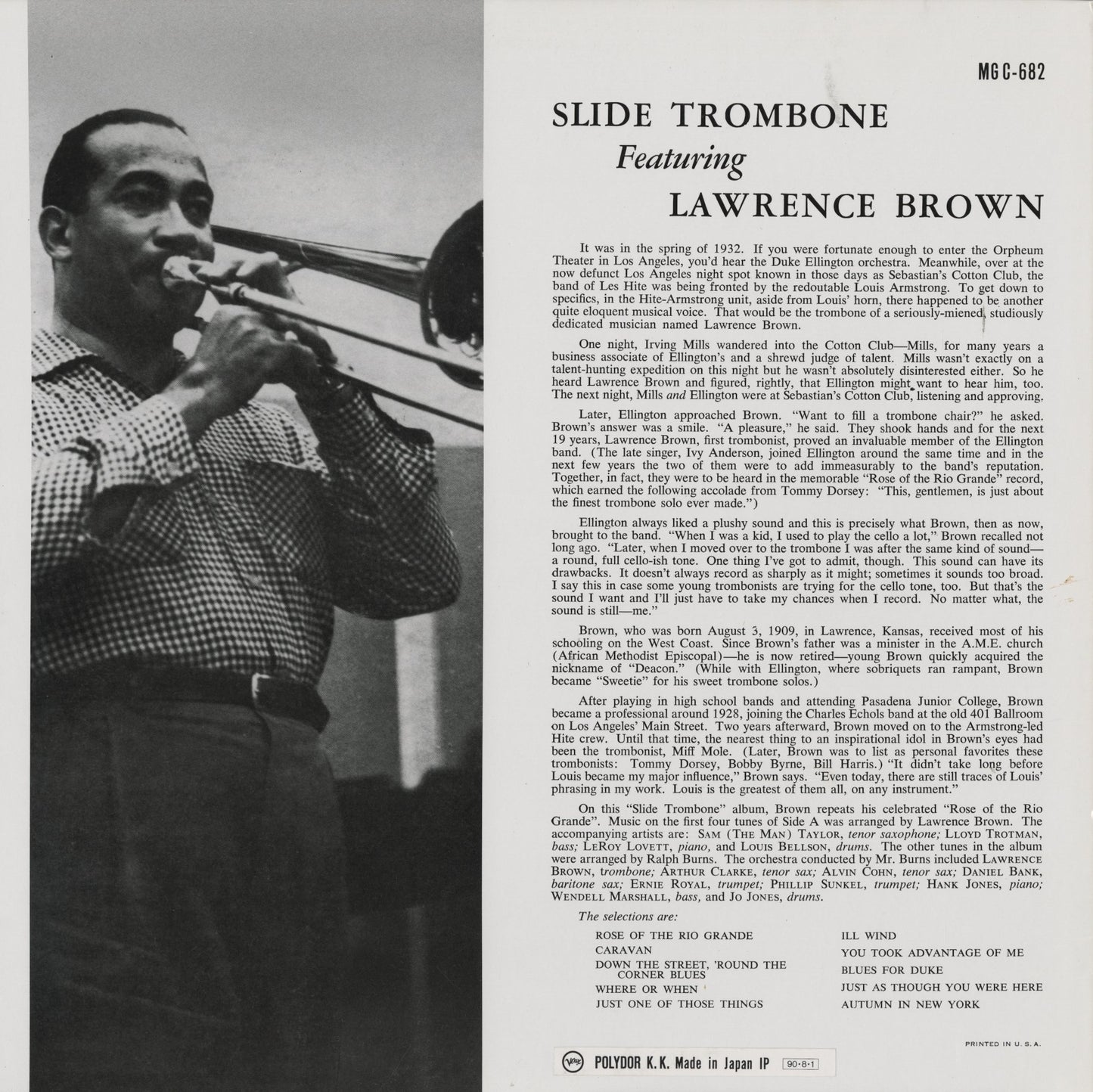 Lawrence Brown / ローレンス・ブラウン / Slide Trombone Featuring Lawrence Brown (POJJ-1506)