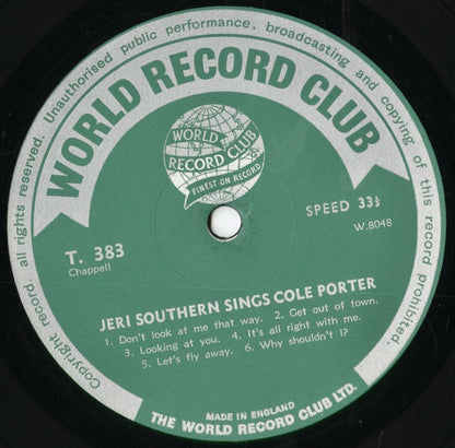 Jeri Southern - Jeri Southern Sings Cole Porter (T. 383) 1964 UK World Record Club｜中古LP