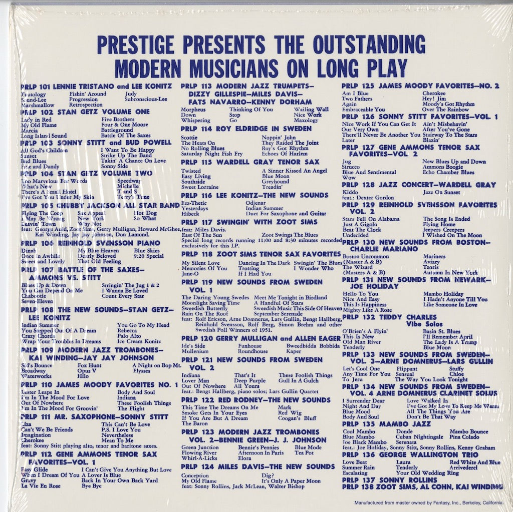 Stan Getz / スタン・ゲッツ / Stan Getz Tenor Sax Stars – Volume One (PRLP 102)