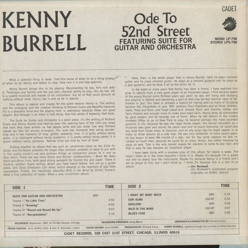 Kenny Burrell / ケニー・バレル / Ode To 52nd Street (LPS798)
