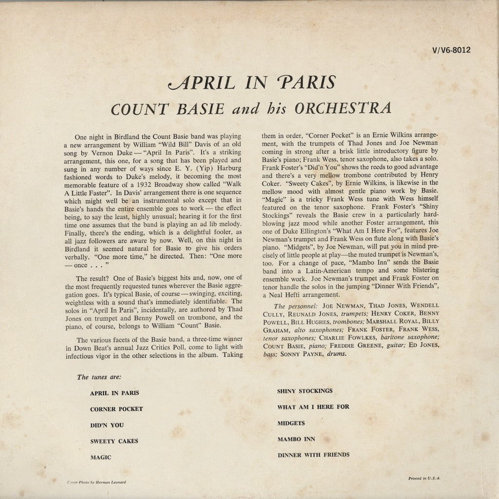 Count Basie - April In Paris (V6-8012) 1960's US Verve｜中古LP
