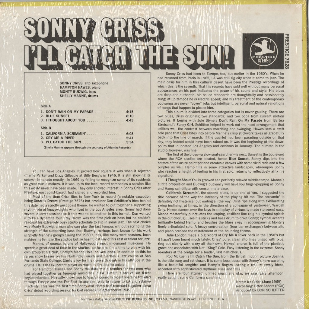 Sonny Criss / ソニー・クリス / I'll Catch The Sun (PR 7628)