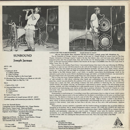 Joseph Jarman - Sunbound Volume One (AECO 002) LP 1978 US AECO