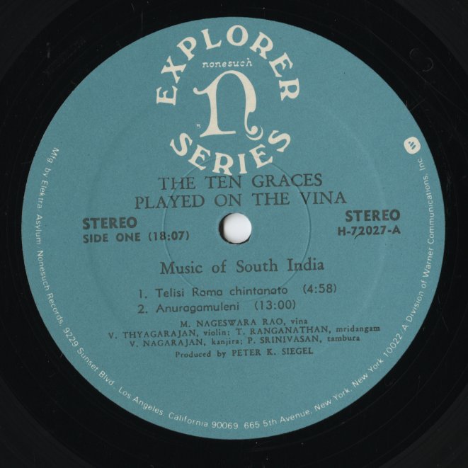 M. Nageswara Rao – The Ten Graces Played On The Vīna (G-5124H) LP 1972 JPN Nonsuch｜中古LP