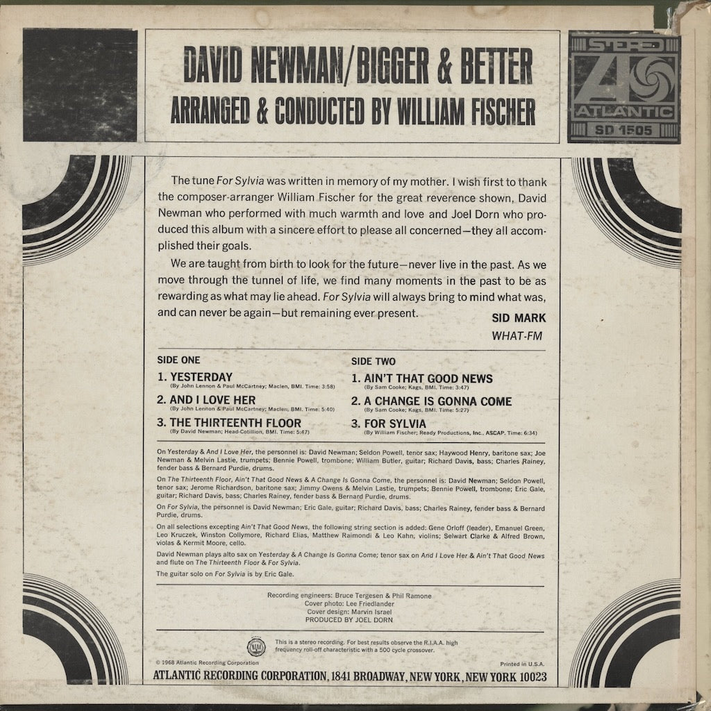 David Newman / デヴィッド・ニューマン / Bigger & Better (SD 1505)