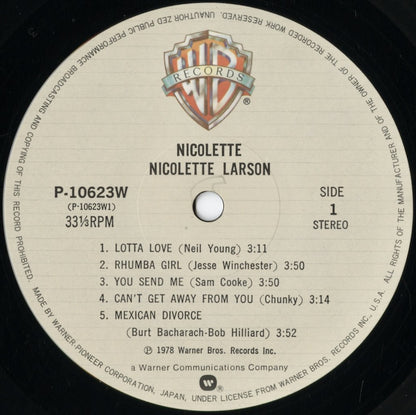Nicolette Larson - Nicolette (P-10623W) 1978 JPN Warner Bros.｜中古LP