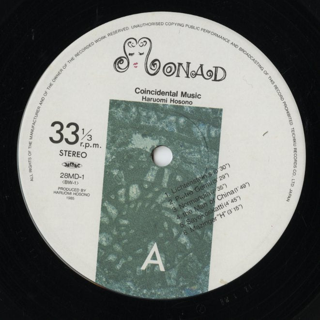 Monad 28MD-1　「COINCIDENTAL MUSIC」　細野晴臣 Haruomi Hosono / 細野晴臣 / Coincidental Music (28MD-1) – VOXMUSIC