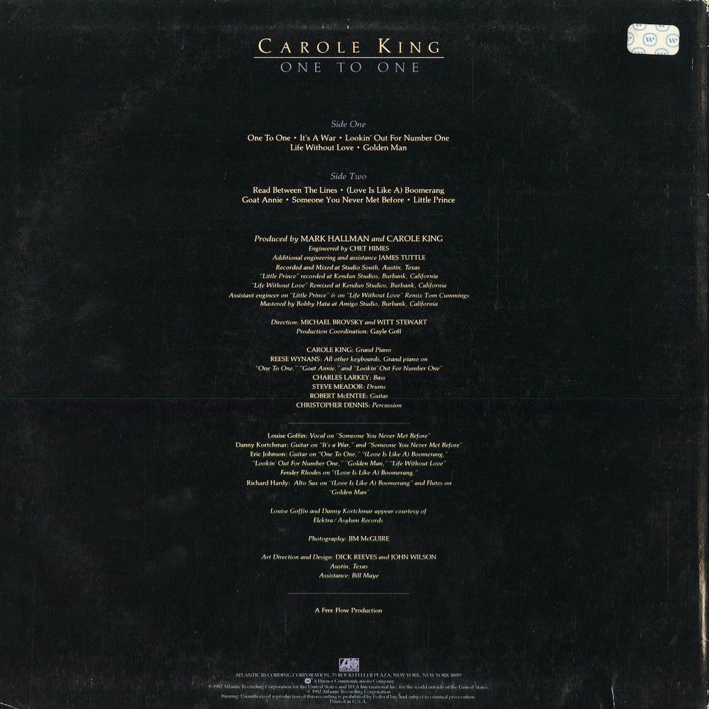 Carole King - One To One (SD19344) 1982 US Atlantic｜中古LP
