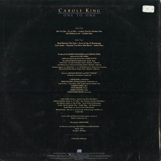 Carole King - One To One (SD19344) 1982 US Atlantic｜中古LP