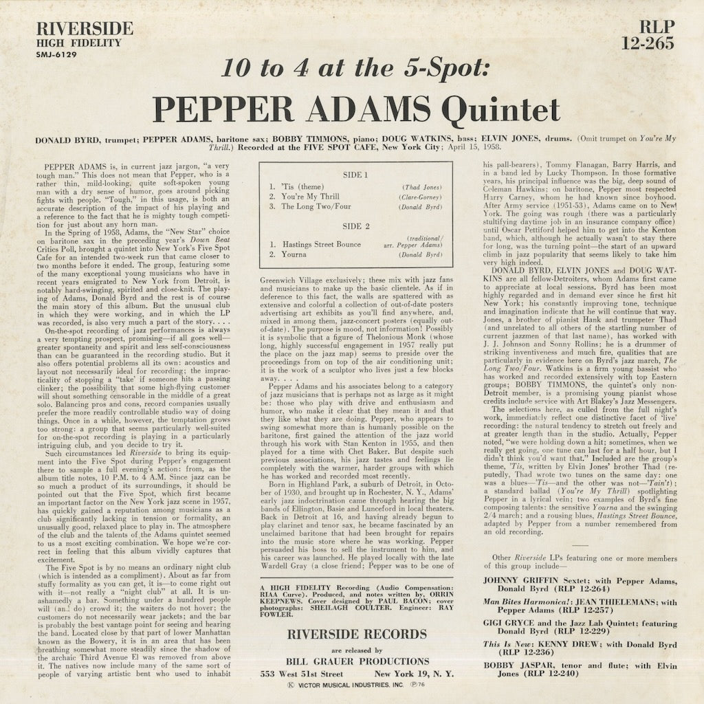 Pepper Adams / ペッパー・アダムス / 10 To 4 At The 5 Sopt (SMJ-6129)