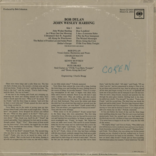 Bob Dylan / ボブ・ディラン / John Wesley Harding (CS 9604) 2-EYE STEREO