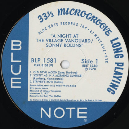 Sonny Rollins – A Night At The Village Vanguard (GXK 8101(M)) 1978 JPN Blue Note - キングレコード | 中古LP