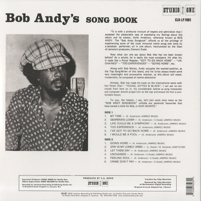 Bob Andy『Song Book』2022年UK Studio Oneリマスター再発LP（CLD-LP7001）スタジオ・ワン名盤 裏ジャケット back cover レゲエ