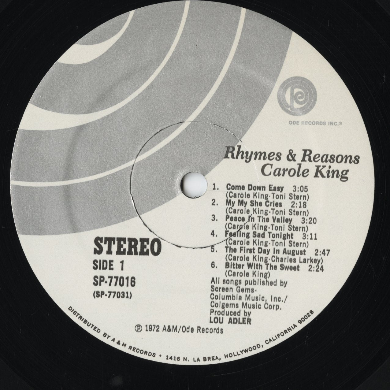 Carole King - Rhymes And Reasons (SP-77016) LP 1972 US Ode｜中古LP