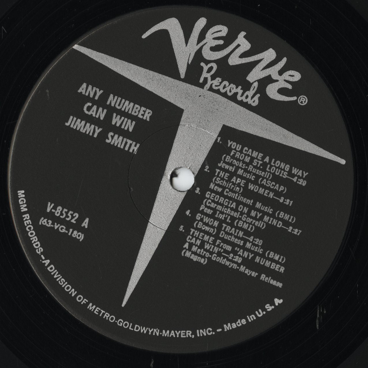 Jimmy Smith - Any Number Can Win - MONO (V-8552) LP 1963 US Verve｜中古LP