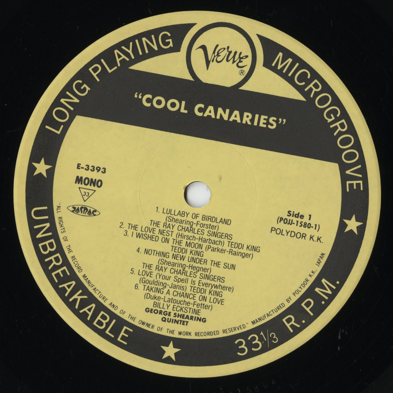 George Shearing - Cool Canaries (POJJ-1580) LP 1993 JPN Verve｜中古LP
