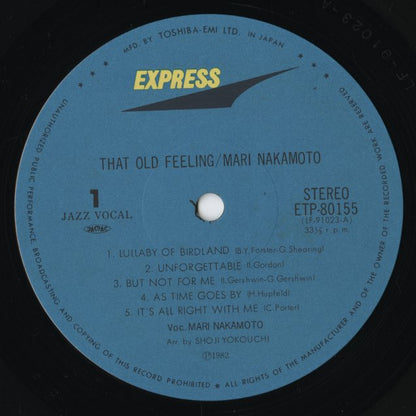 Mari Nakamoto - That Old Feeling (ETP-80155) LP 1982 JPN Express｜中古LP