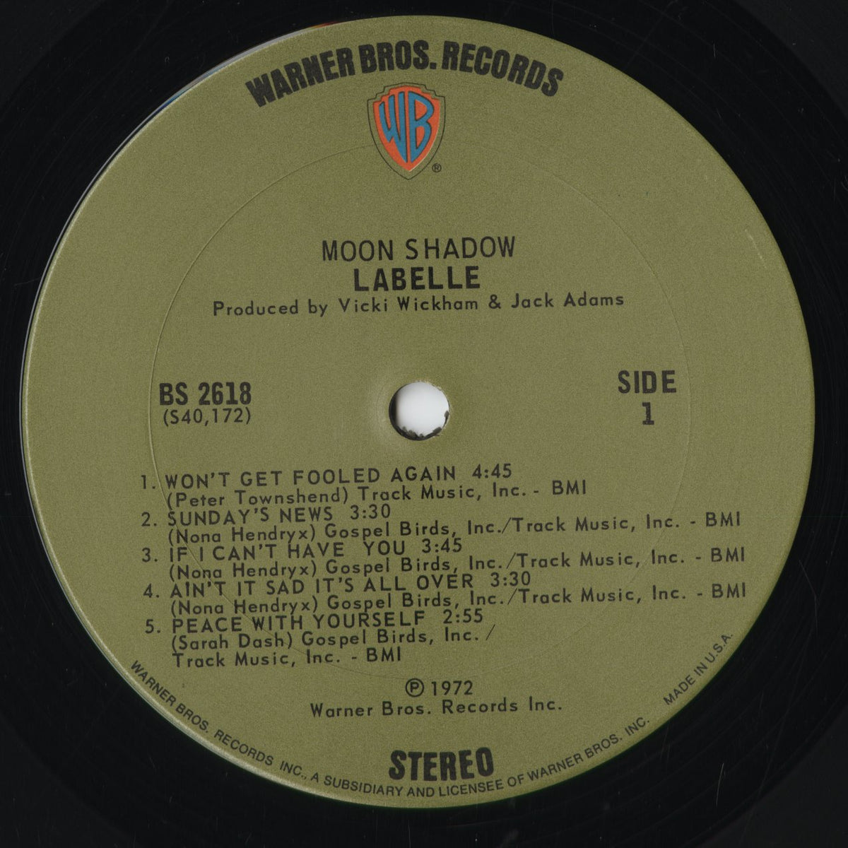 Labelle - Moon Shadow (BS2618) 1972 US Warner Bros.｜中古LP