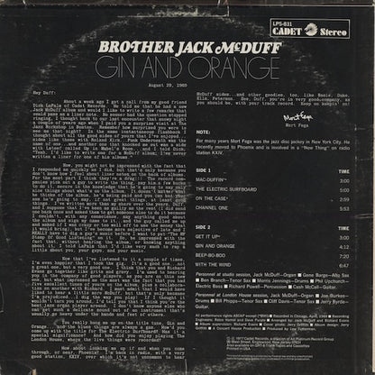 Brother Jack McDuff - Gin And Orange (LPS 831) 1977 US Cadet｜中古LP
