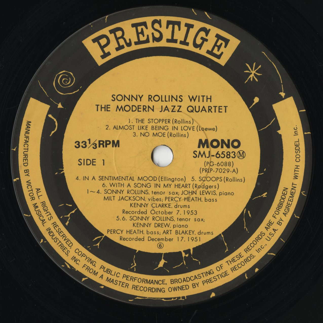 Sonny Rollins - Sonny Rollins With The Modern Jazz Quartet / Art Blakey And Kenny Drew (SMJ-6583M) LP 1978 JPN Prestige｜中古LP