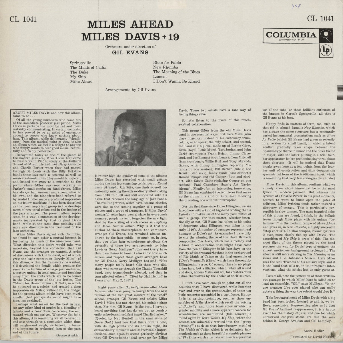 Miles Davis - Miles Ahead (CL 1041) 1957 US Columbia｜中古LP