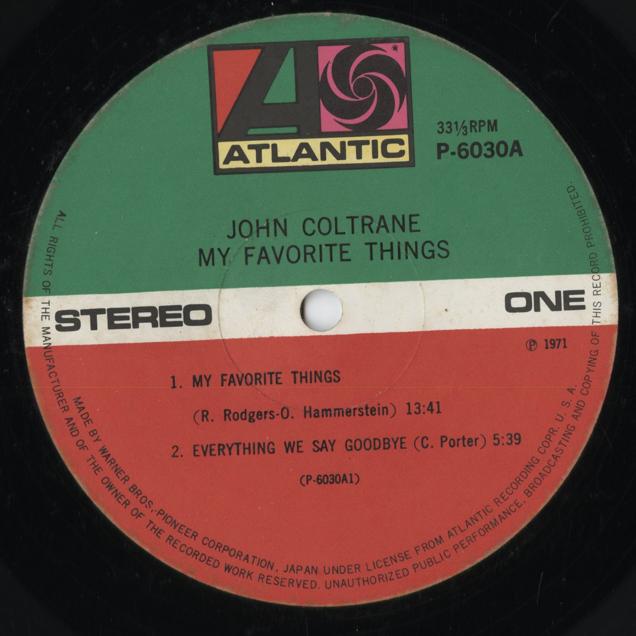 John Coltrane - My Favorite Things (P-6030A) 1971 JPN Atlantic｜中古LP