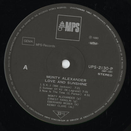 Monty Alexander - Love and Sunshine (UXP-2130-P) 1980 JPN MPS｜中古LP