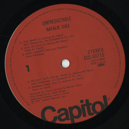 Natalie Cole - Unpredictable (ECS-80715) 1977 JPN Capitol｜中古LP