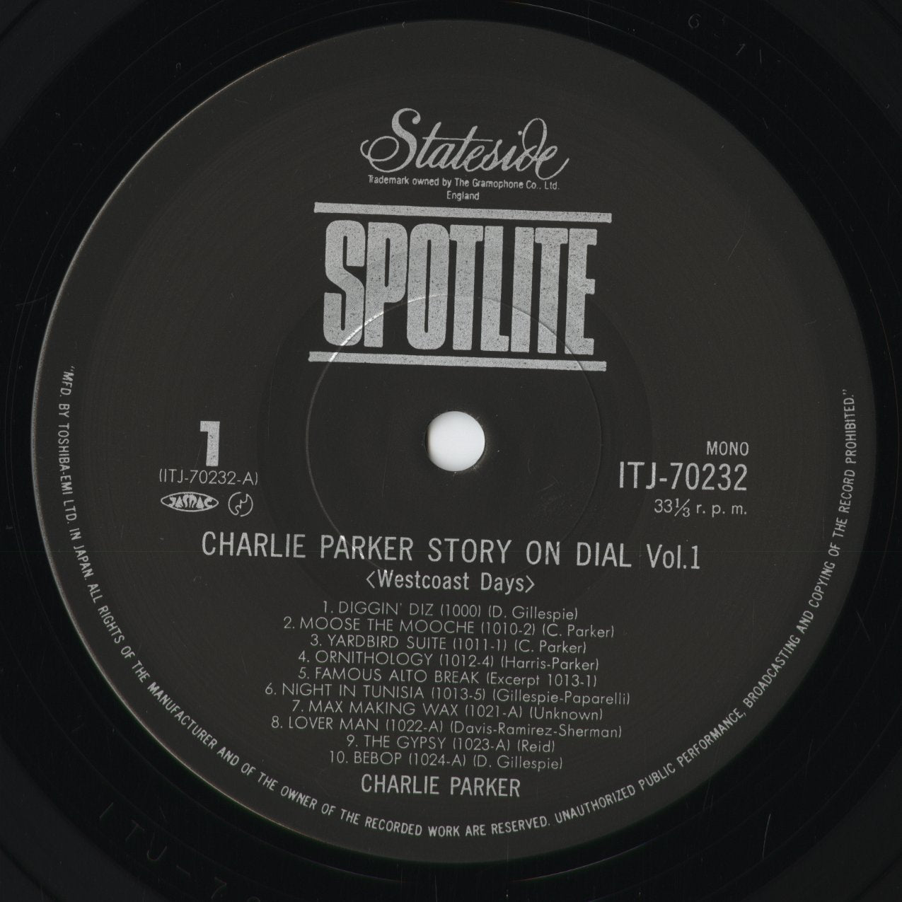Charlie Parker - Charlie Parker Story On Dial Volume 1: Westcoast Days (ITJ-70232) 1985 JPN Spotlite Records｜中古LP