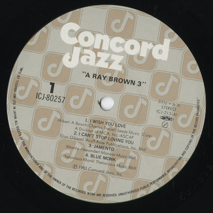 Ray Brown - A Ray Brown 3 (ICJ-80257) 1983 JPN Concord Jazz｜中古LP