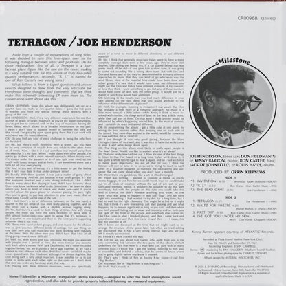 Joe Henderson - Tetragon (CR00968) LP 2026 US Milestone / Jazz Dispensary｜新品LP back