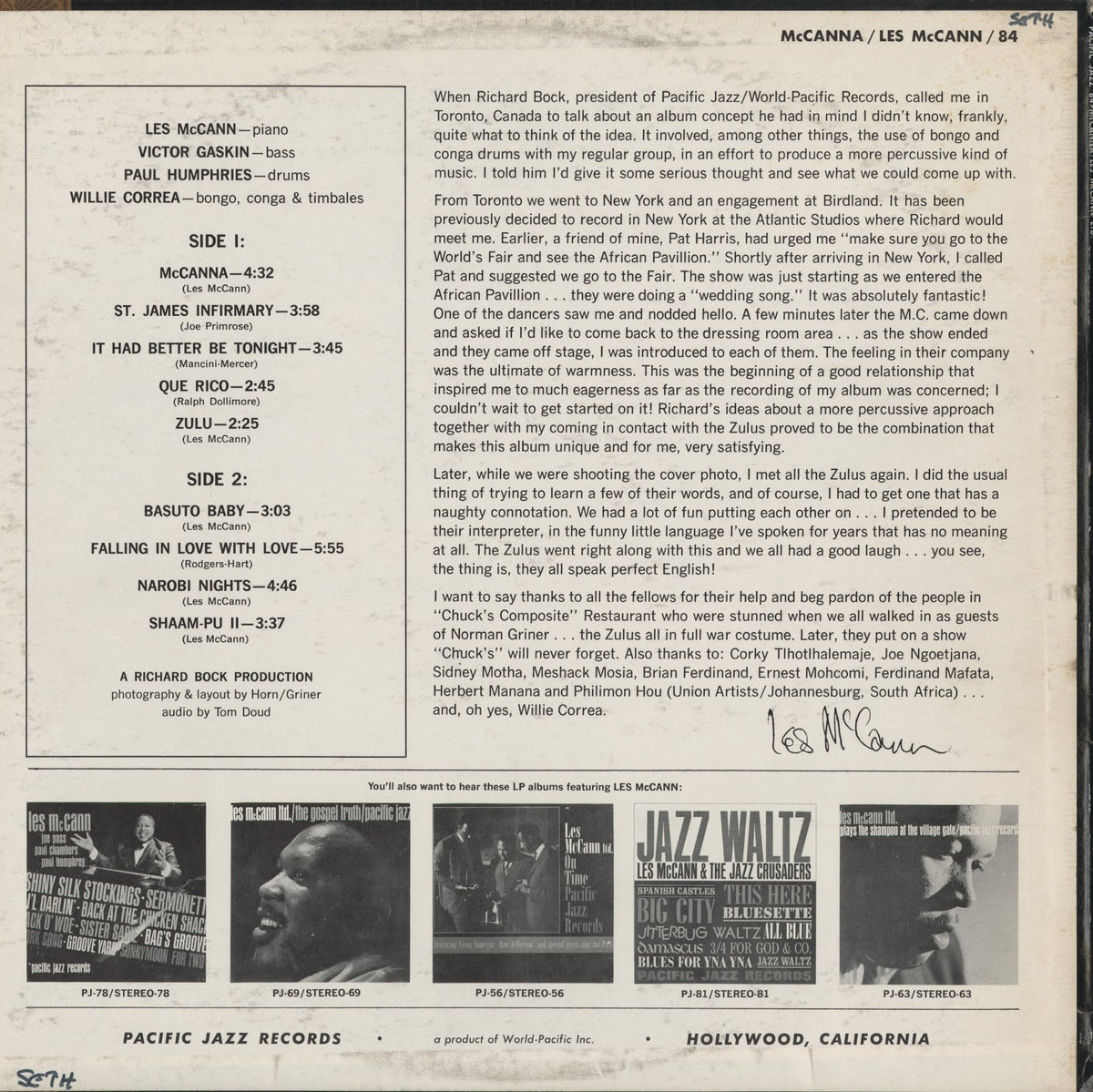 Les McCann - McCanna (PJ-84) 1964 US Pacific Jazz｜中古LP