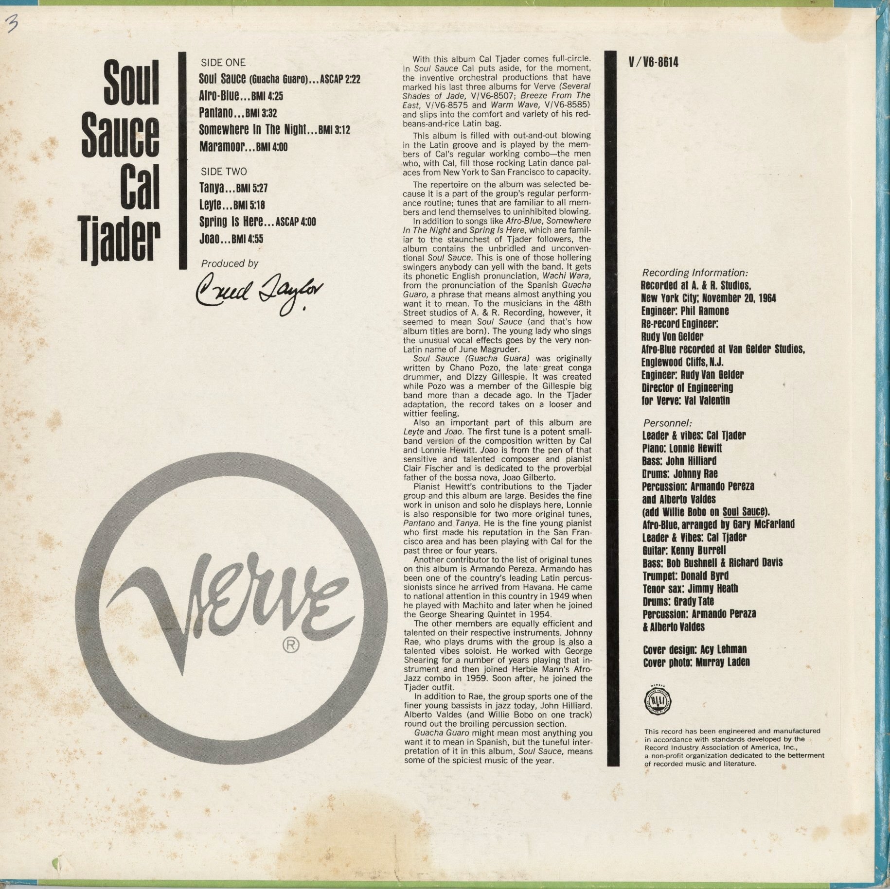 カル・ジェイダー / Cal Tjader『Soul Sauce』(V6-8614) USオリジナル